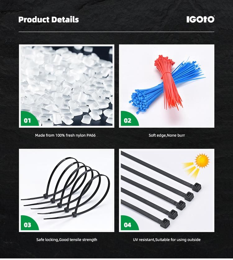 Igoto Self Locking Zip Ties Plastic Black Color High Purity Nylon PA66 Cable Ties 2.5*200mm