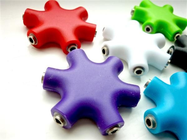 3.5mm Jack Hub 6 Face Audio Headset Headphone Earphone Splitter Connector-Red