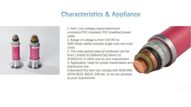 IEC60502 0.6/1kv Cable 3 X 120mm2 Compressed Copper Wires Conductor or Aluminum Conductor XLPE Insulation Steel Wire Armoured PVC Outer Sheath Cable