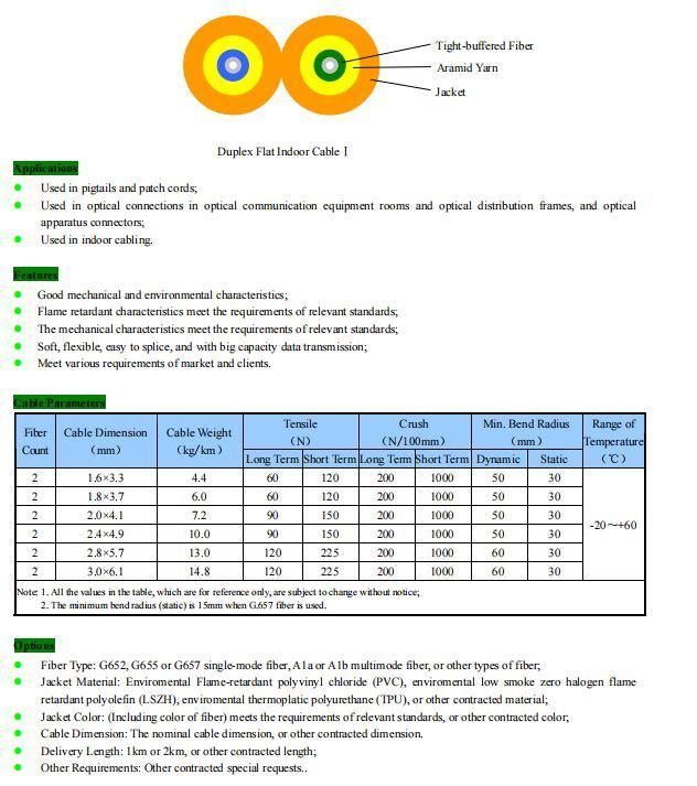 FTTH Indoor Outdoor 2 Core Self-Support Fiber Optic Cable FTTH Single Mode Drop Cable