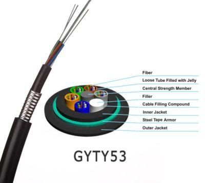 Factory Single Mode Outdoor Armoured GYTY53 Double Jacket Fiber Optical Cable for Direct Buried Method
