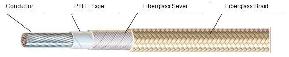 UL5257 300V PTFE Tape Glass Fiber Serve Braided High Temperature Electric Wire