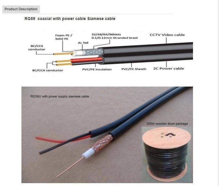 Coaxial Cable Rg59 +2c Power Wire Coaxial Cable
