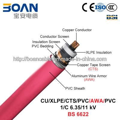 Cu/XLPE/Cts/PVC/Awa/PVC, Power Cable, 6.35/11 Kv, 1/C (BS 6622)