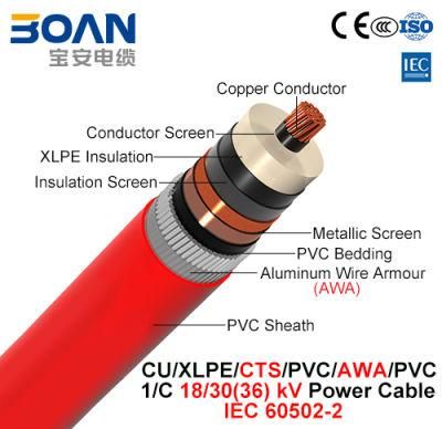 Cu/XLPE/Cts/PVC/Awa/PVC, Power Cable, 18/30 (36) Kv, 1/C (IEC 60502-2)