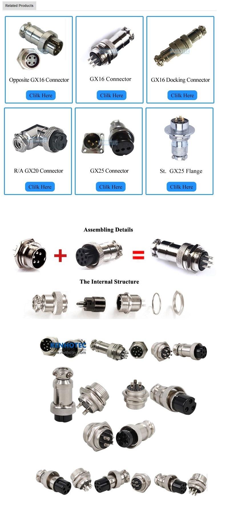 Waterproof Aviation Connector Male Socket Panel Mount Gx16 4 Pin Connector