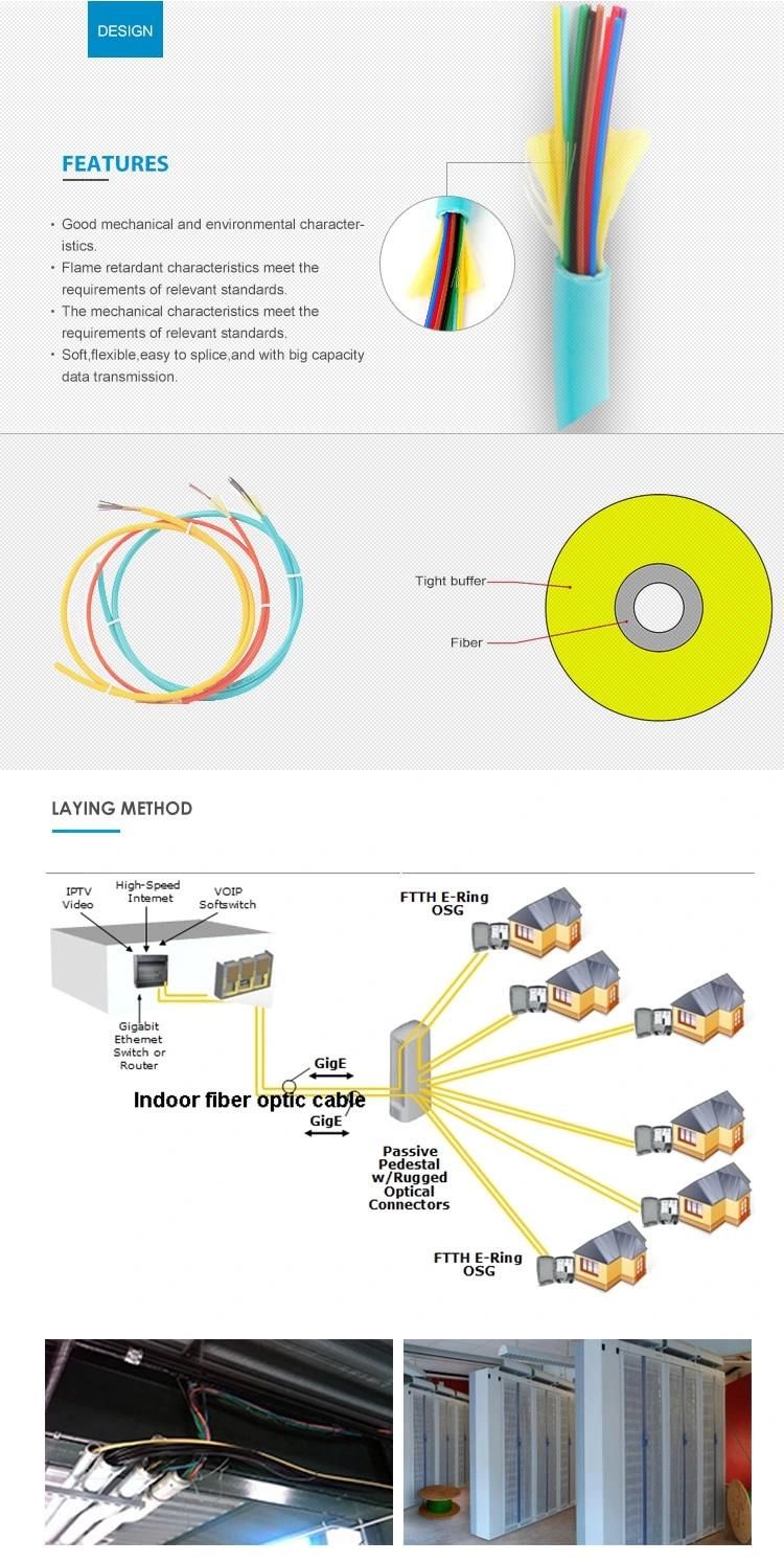 SM G657A1 hytrel tight buffer with double jacket 1 core indoor fiber optic cable with double PU sheath