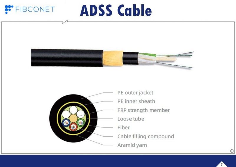 FTTH Outdoor 12 Core G657A1 G657A2 Fiber Optic ADSS Cable All Dieletric Self-Supporting Aerial Cable