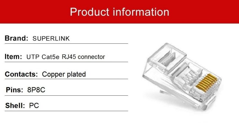 LAN Cable Cat5e UTP Connector 8p8c RJ45 Modular Plug Pass Through Connector RJ45