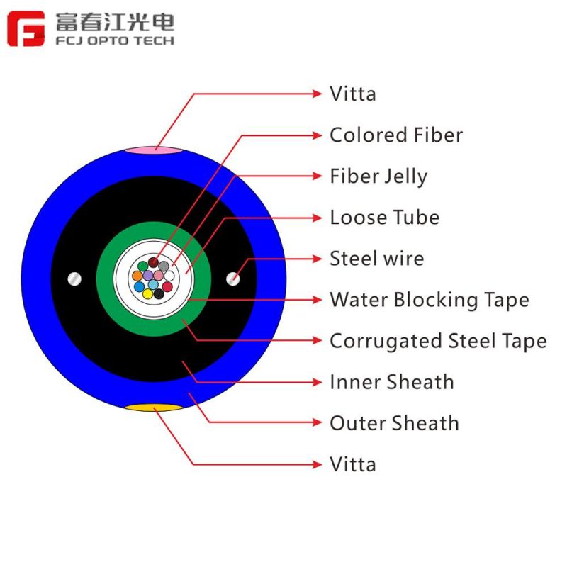 Gjfv Hot Sale 1/2/4/6/8/12core Single Mode Indoor to Indoor Steel Wire FTTH Fiber Optic Cable with Certificate