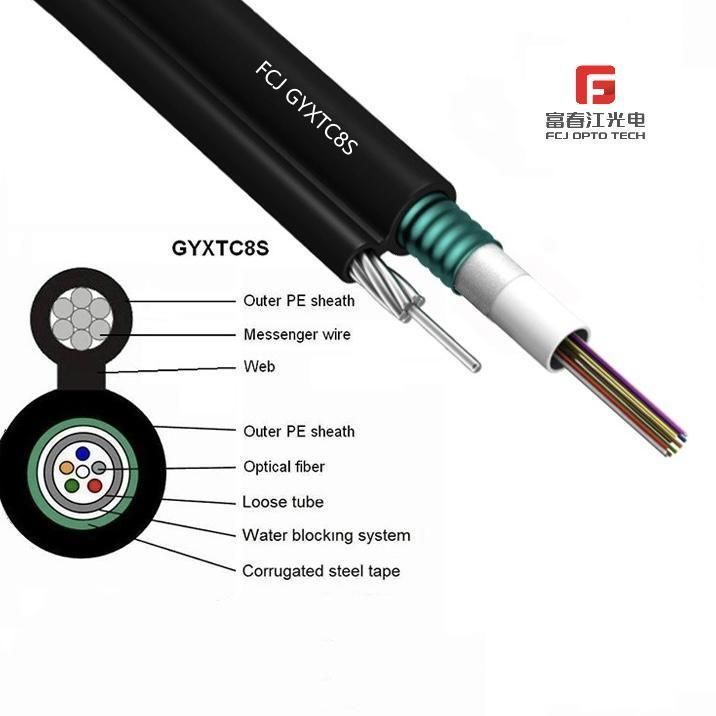 Good Price Gyxtc8s Self Supported 24 or 48 Core Singlemode Outdoor Armored Fiber Optical Cable Figure 8 FTTH Fibra Optica Cable with Steel Messenger