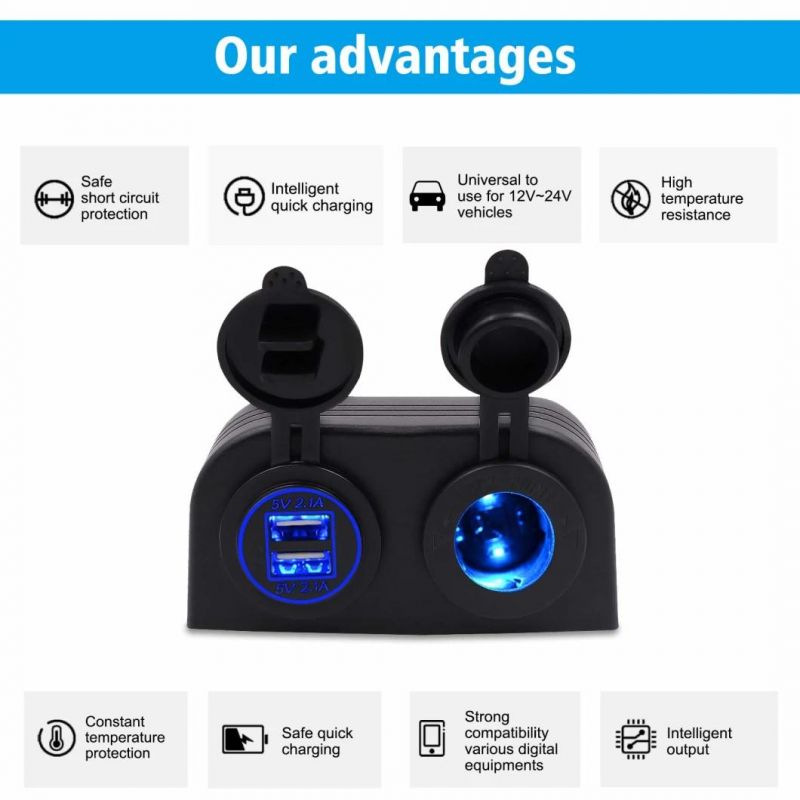 QC3.0 USB Charger Socket with Voltmeter Power Outlet Adapter