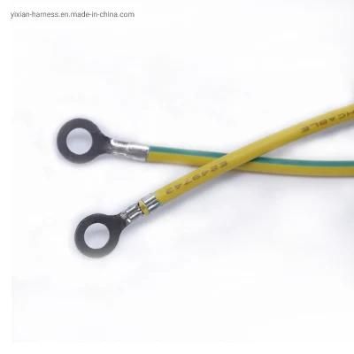 Green-Yellow O Connector Ribbon Cable Power Brass Round Ring Insulated Terminal Wire Harness