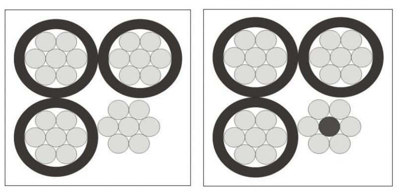 4/0AWG Quadruplex Insulated Phase Conductors with Bare Conductors ABC Overhead Cable