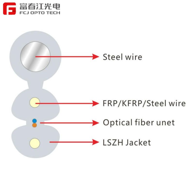 FRP Messenger GJYXFCH-1, 2, 4 Core G657A FTTH Fiber Optic Drop Cable