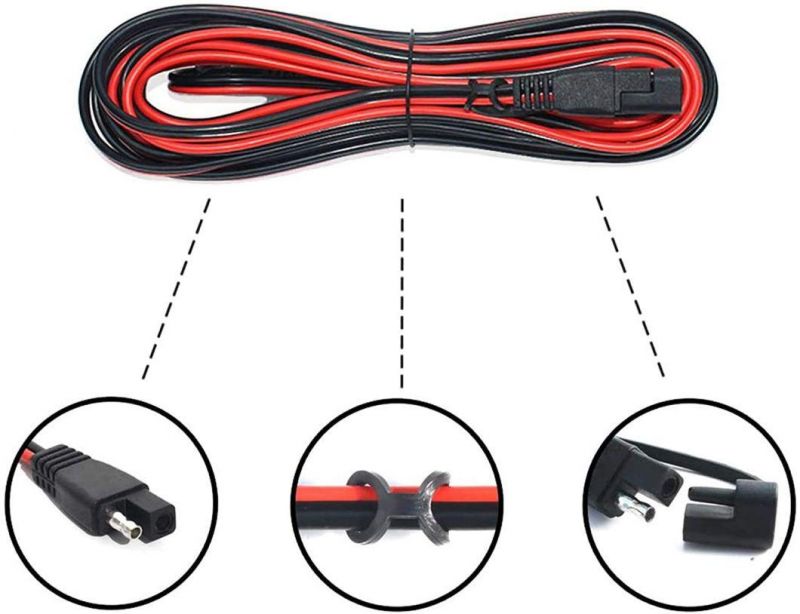 SAE Extension Cable 12V SAE Connector Battery Charger Extension Cable 2 Pin Quick Disconnect Wire Harness with Dust Cover for Motorcycle Cars Rvs Boats Battery