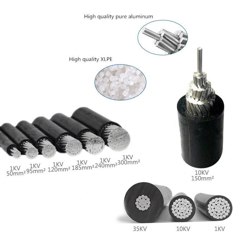 10-300mm 3 Cores Light Mode Aluminium Alloy Core Insulated Overhead Cable Aerial Bundled Cable