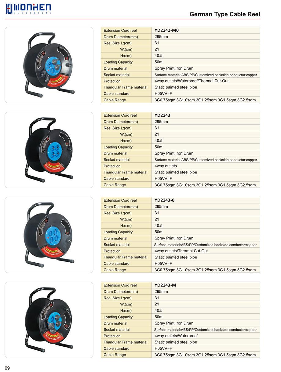 Ce Approval IP44 Socket Retractable Rubber Electric Cable Reel German Type