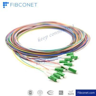 12 Fibers LC/APC 9/125 Single Mode Color-Coded Fiber Optic Pigtail Unjacketed