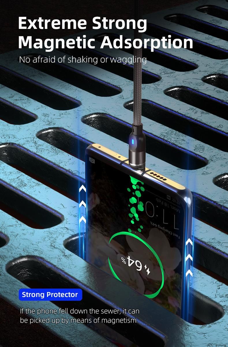 New Style Aluminum Alloy 540 Degree 3 in 1 Magnetic USB Cable Micro V8 Fast Charging Magnet Cable