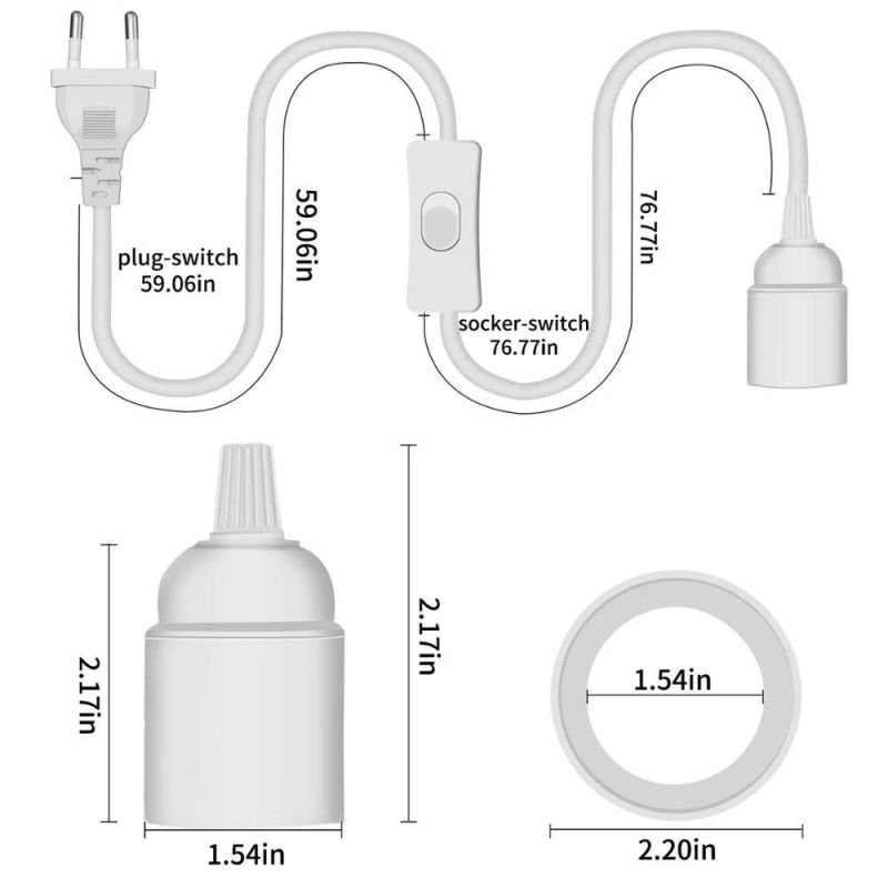 EU Cord Scoket Electric Plugs and Switches 110V E27 Lamp Holder with Wire