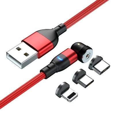 Factory Price OEM Custom Logo Mobile Phone 3 in 1 Type C Micro USB Lighting 540 Magnetic Cables Magnet Fast Charging Data Cable