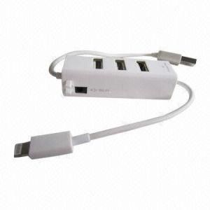 3-Port USB Hub for iPhone 5, iPad Mini, iPad 4, with Lightning Cable and DC Connector Charger