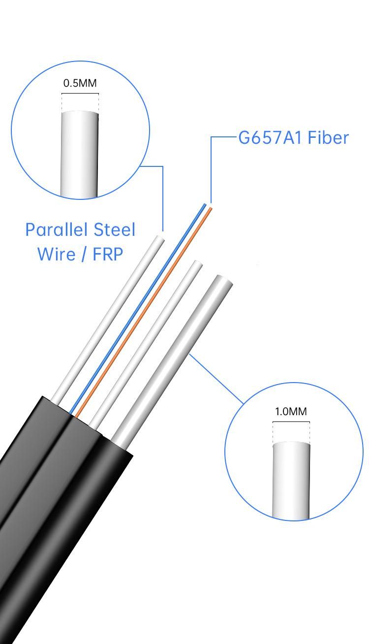 China Factory Wholesales Self-Supporting Outdoor Steel Messenger Wire FRP G657A FTTH Drop Fibra Optica 2 4 1 Core Fiber Optic Cable