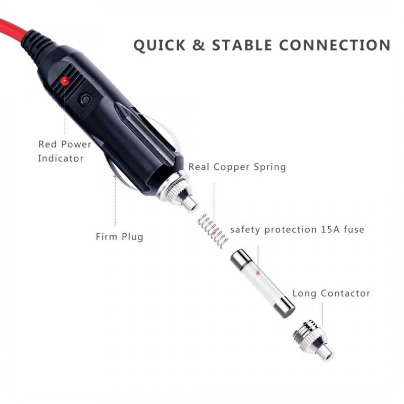 12-24V Car Charge Cigarette Lighter Extension Cable Male to Female Socket, 14AWG Heavy Duty Cigarette Lighter Cord with LED Light, Fuse