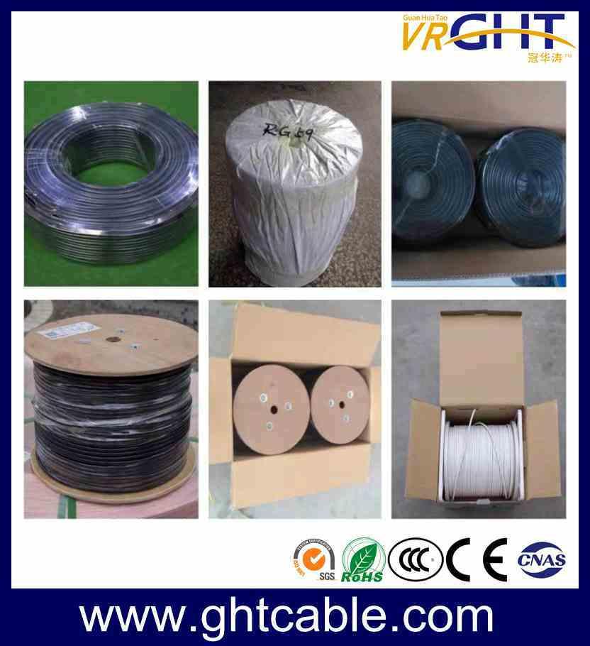 1.02mmccs, 4.8mmfpe, 128*0.12mmalmg, Od: 6.8mm Black PVC Coaxial Cable RG6