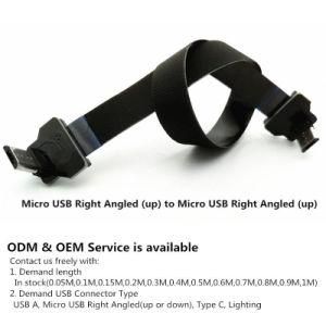 Xaja Right Angle Flat Ribbon Micro USB 2.0 Cable 90 Degree Male to Male Data Cable Assembly
