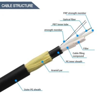 OEM Outdoor Central Tube Steel Tape Armor Round Wire 48 Core ADSS Fiber Optic Cable