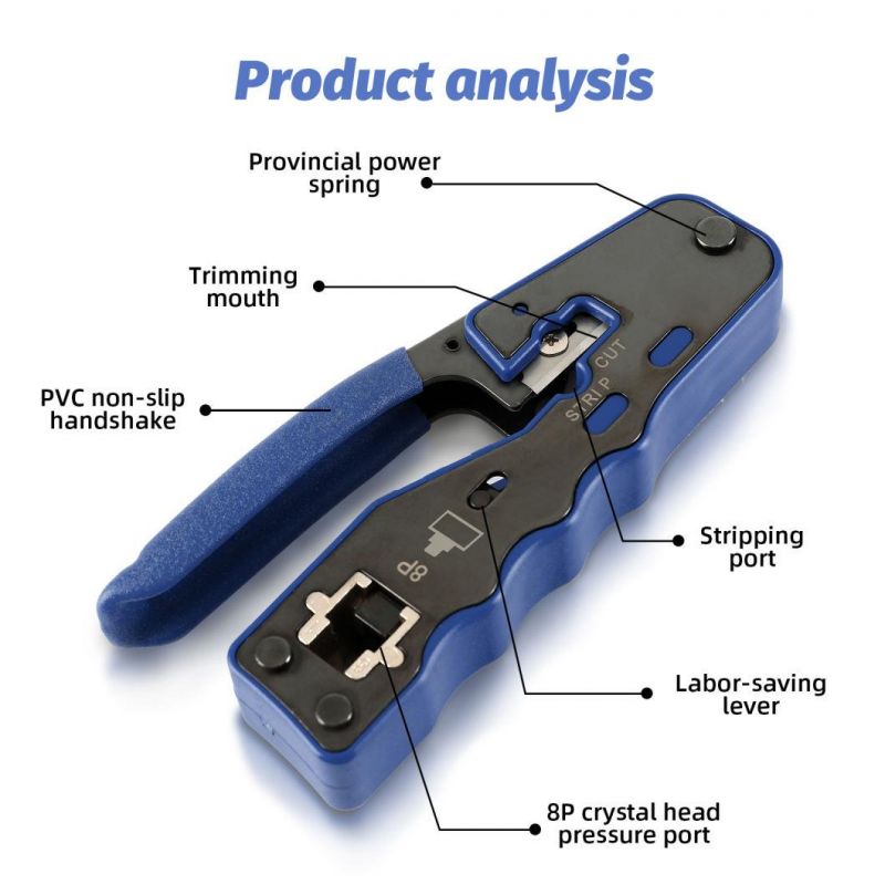 RJ45/8p8c Pass Through Crimping Tool Ethernet Crimper Pass-Thru Network Modular Crimping Tool Ratcheting Wire Crimper for Cat5/CAT6/Cat7