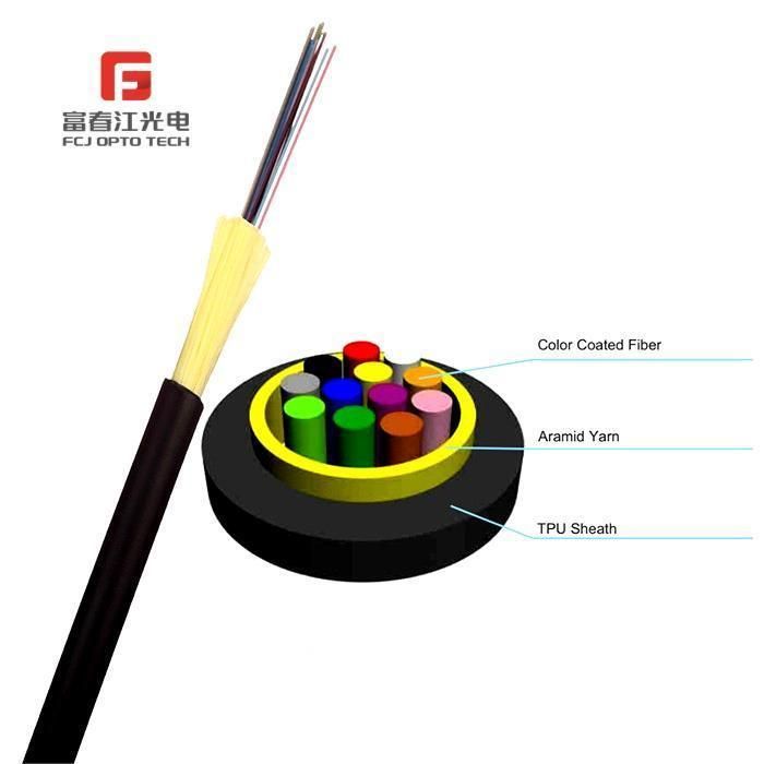 Flame Resistant Tight Buffer Micro Outdoor Drop Fiber Optic Cable with LSZH/TPU Outer Sheath Gjfju