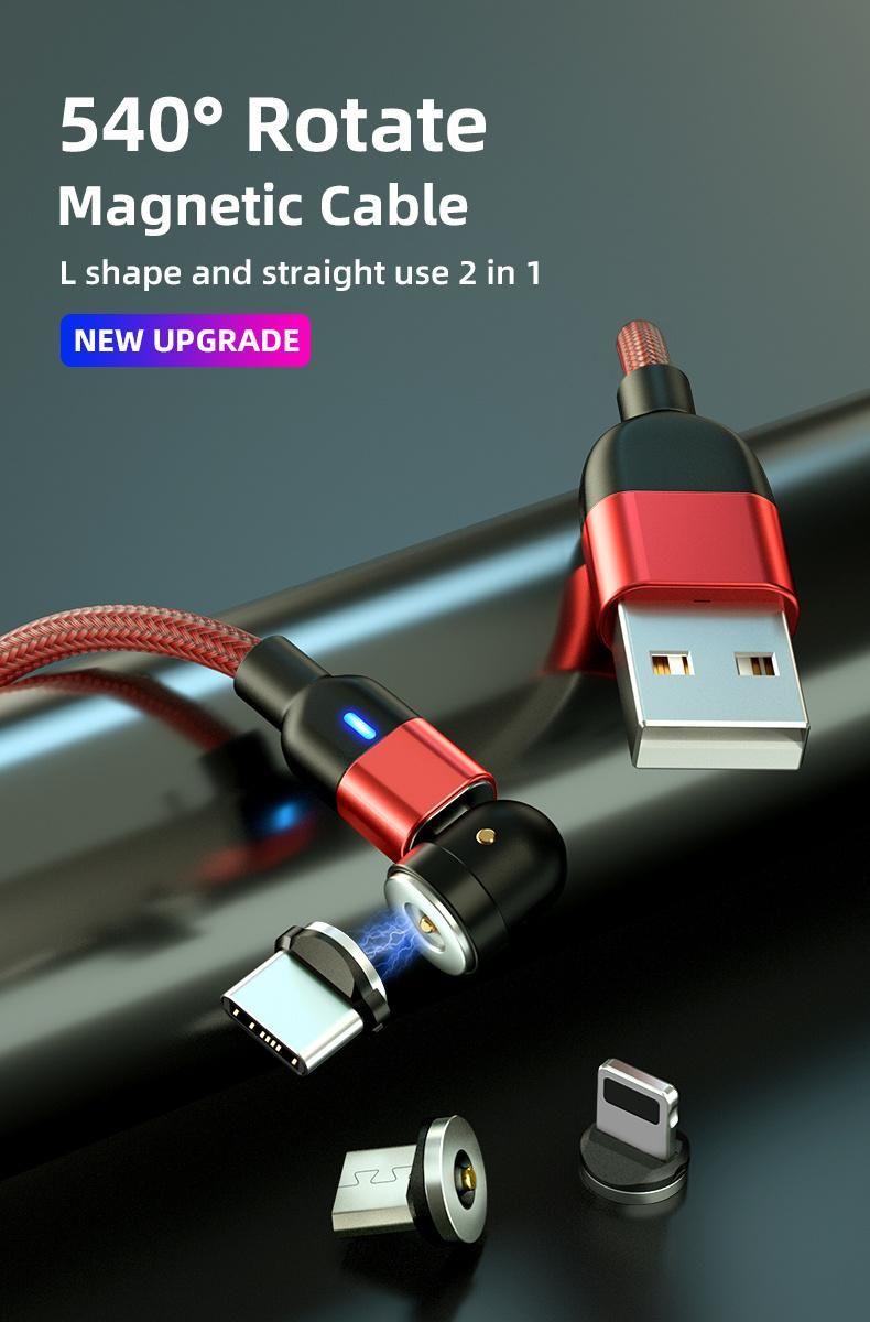 3 in 1 LED Magnetic Charging Cable 360 Degree Rotation Magnetic Adapter 3 Head Phone Charging USB Magnetic Cable