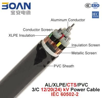 Al/XLPE/Cts/PVC, Power Cable, 12/20 (24) Kv, 3/C (IEC 60502-2)