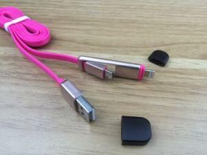 2015 Hot Selling Multi-Function Colorful Flat 2 in 1 Mobilephone USB Data Charging Cable for Android and Phone 5/5s/6s/6p