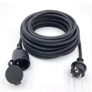 Ce and GS Approval Euro Rubber Extension Cable with H05rr-F 3G1.5mm2, Black