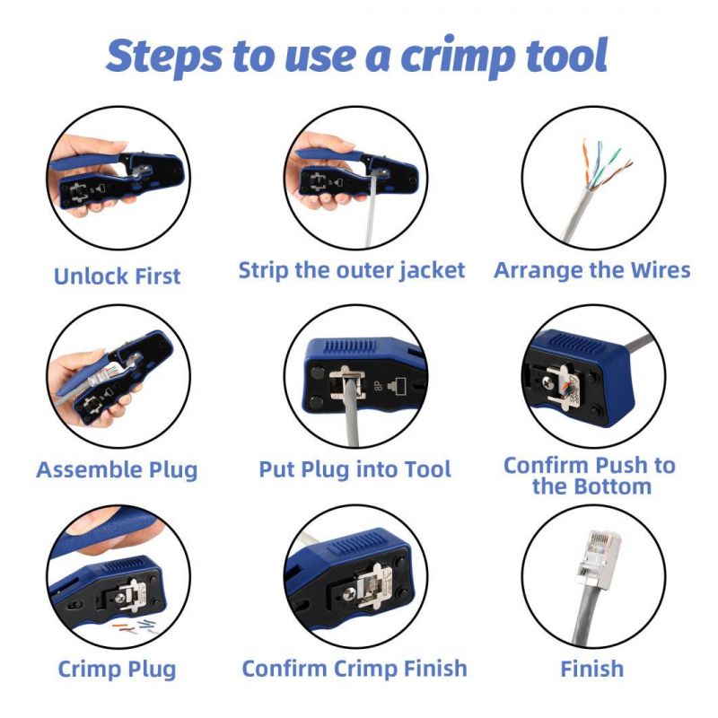 RJ45/8p8c Pass Through Crimping Tool Ethernet Crimper Pass-Thru Network Modular Crimping Tool Ratcheting Wire Crimper for Cat5/CAT6/Cat7