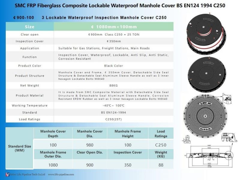 High Quality Reinforced SMC Fiberglass FRP Resin Plastic BMC Molding Compound for Manhole and Frame Cast / Ductile Iron Round Lock Seal Manhole Cover En124