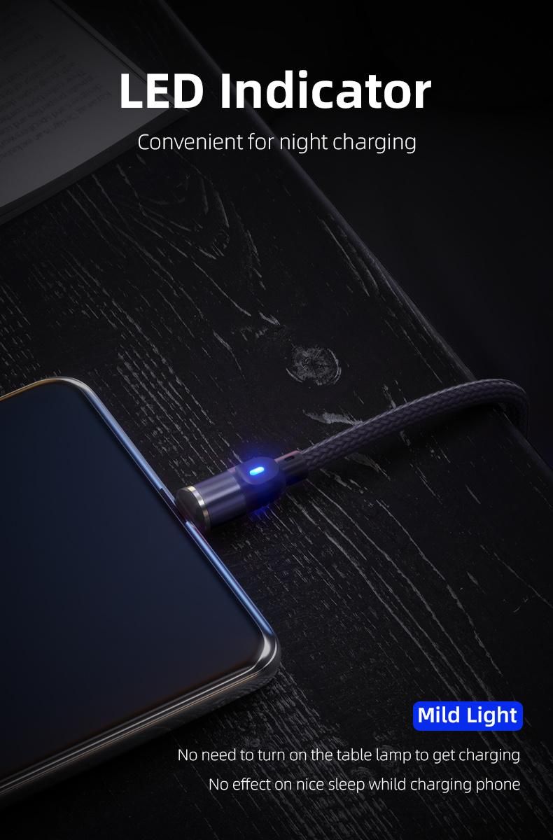 New Style Aluminum Alloy 540 Degree 3 in 1 Magnetic USB Cable Micro V8 Fast Charging Magnet Cable