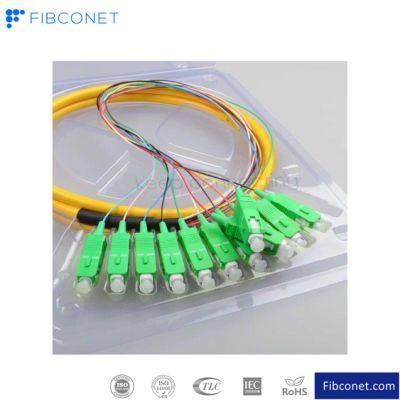 12 Core Singlemode 0.9/2.0/3.0mm Cable PVC/LSZH LC/Upc Sc/APC FC Fiber Optic 1m Pigtail