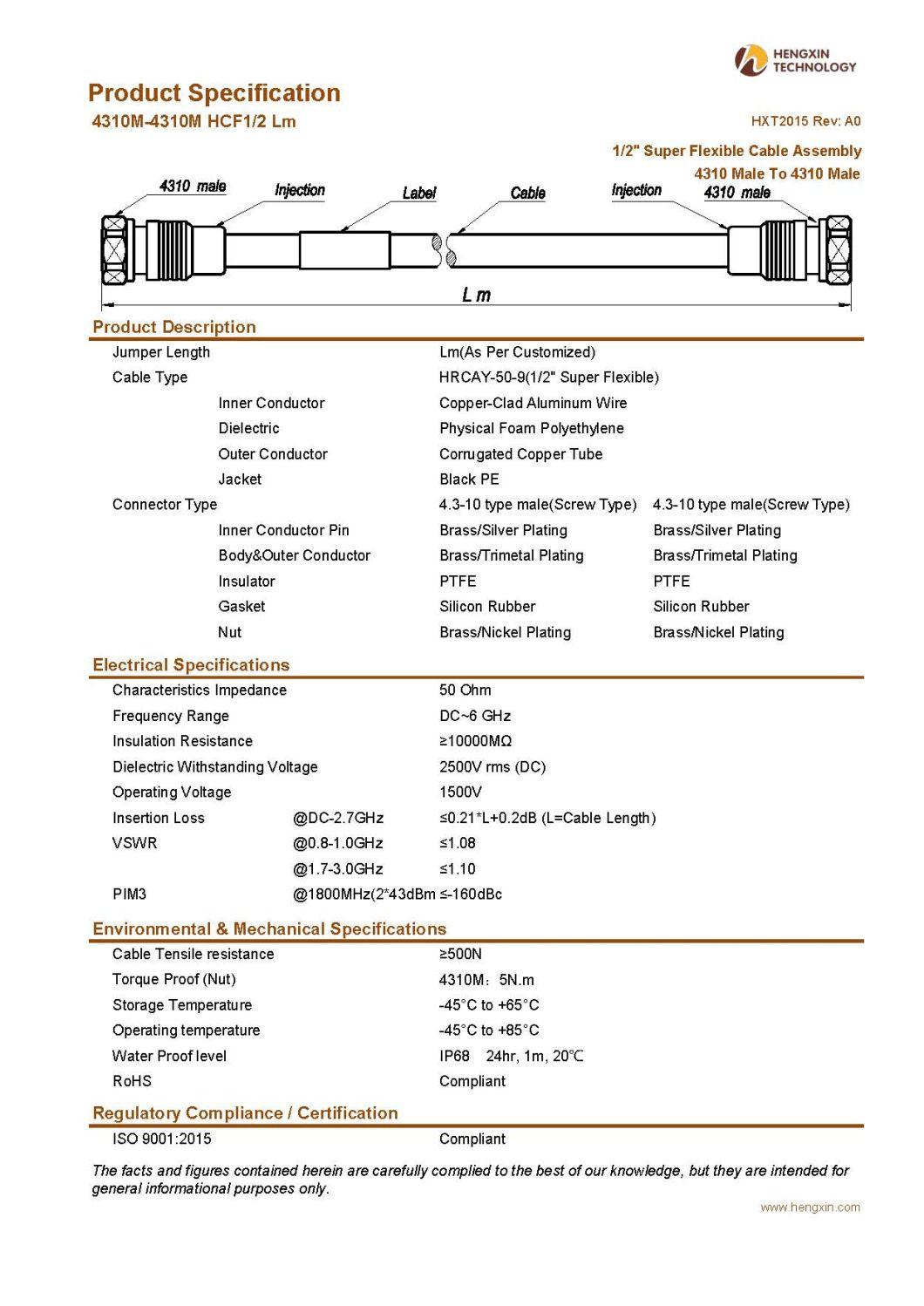 1/2" Super Flexible Cable Assembly 4310 Male to 4310 Male