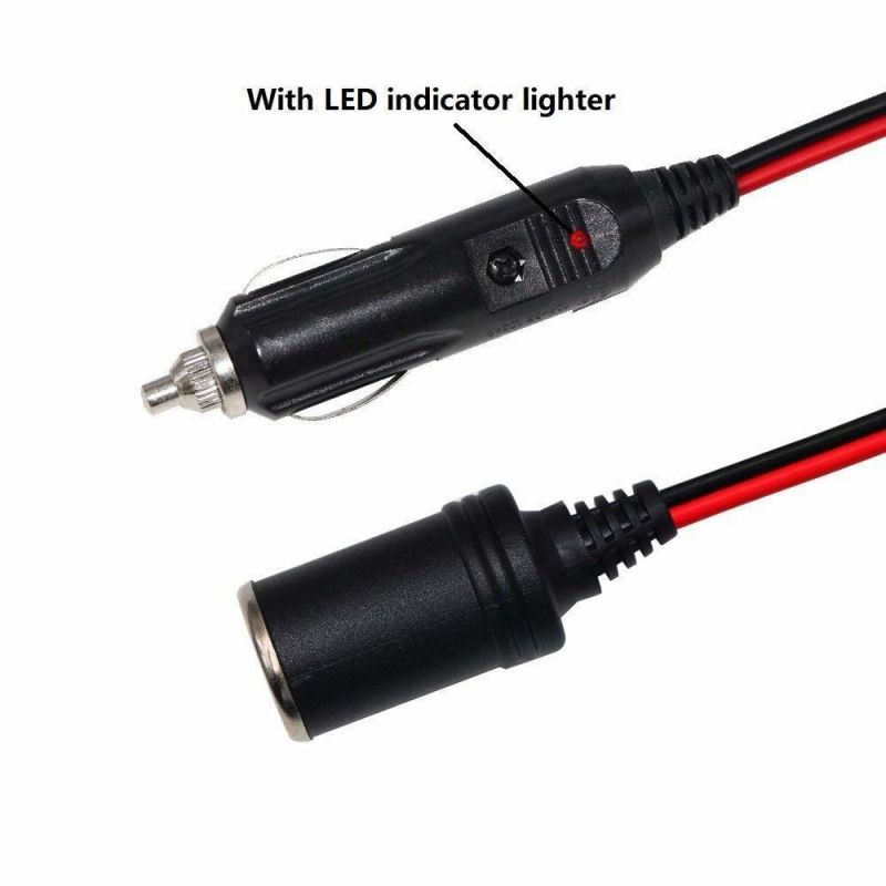 12-24V Car Charge Cigarette Lighter Extension Cable Male to Female Socket, 14AWG Heavy Duty Cigarette Lighter Cord with LED Light, Fuse