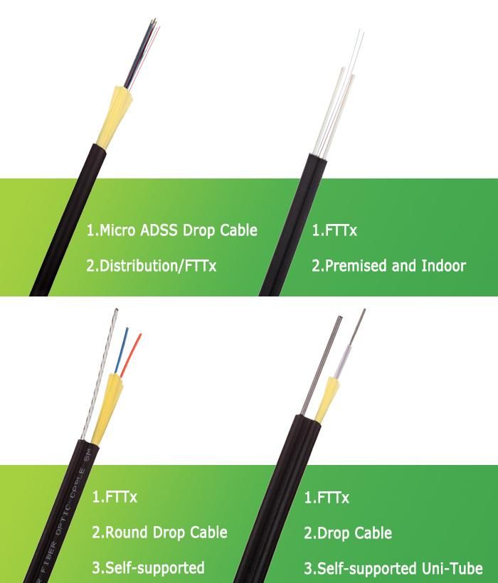 LSZH Jacket Self-Supporting Outdoor FTTH Cable 2 Core Optic Fiber Cable FTTH