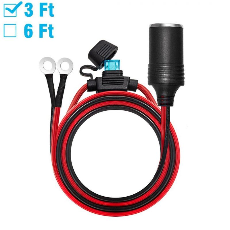 Cigarette Lighter Outlet 3FT + Eyelet Terminal Plug Power Supply Cord