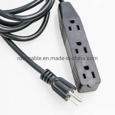 NEMA 5-15p 45 Degree to NEMA 5-15r Triple Tap Power Cable 16AWG Sjt (13A 125V)