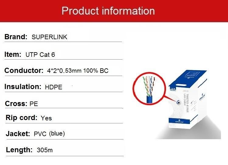 UTP CAT6 LAN Cable Copper Wire Network Computer Cable 4 Pairs 26AWG