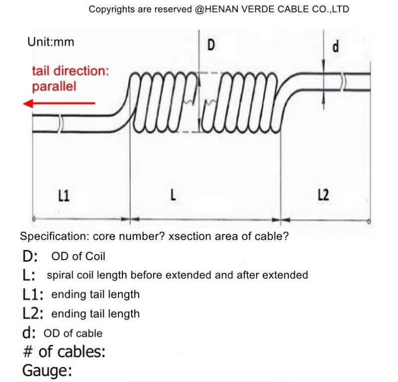 Oil Resistant UV Stable RoHS PVC PU Electric Wire Spiral Coiled Power Cable