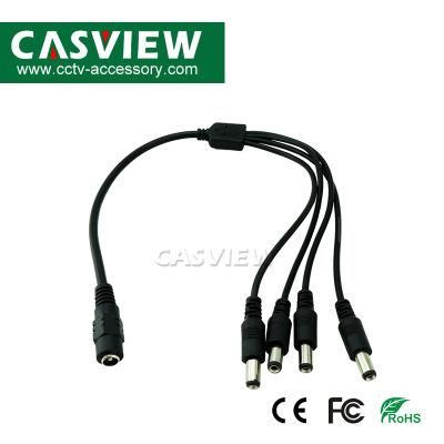 DC 1 to 4 Power Splitter 4-Port Adapter Cable for CCTV Camera LED Power System Solderless 5.5X2.1mm Port Female Input, Male Output